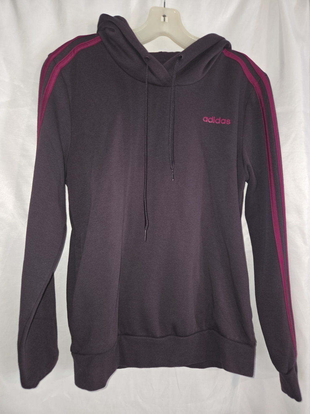 Adidas Eggplant Hoodie with Magenta Stripe Accents